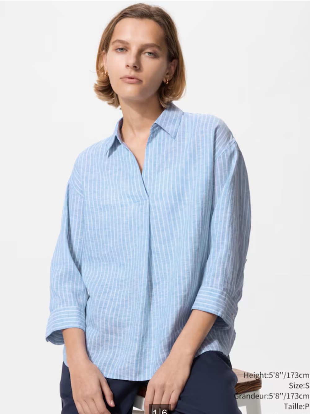 Uniqlo Premium Linen Skipper Collar Striped Shirt Minimalist